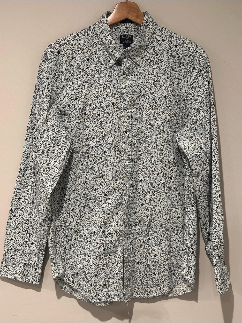 J. Crew Men's White Shirt with Blue Floral Print